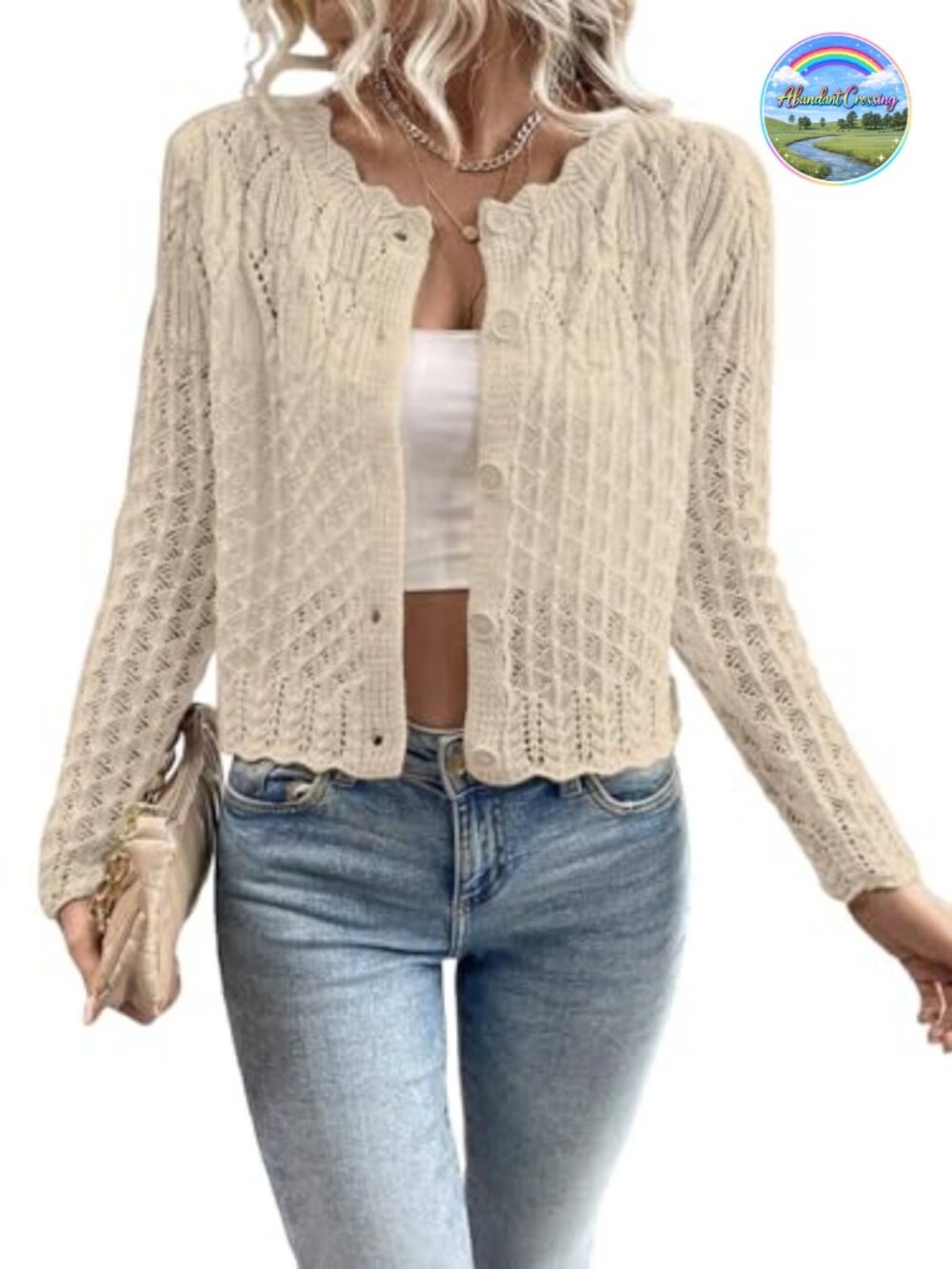 Women's Cropped Knit Cardigan Sweater Long Sleeve Button Down Casual